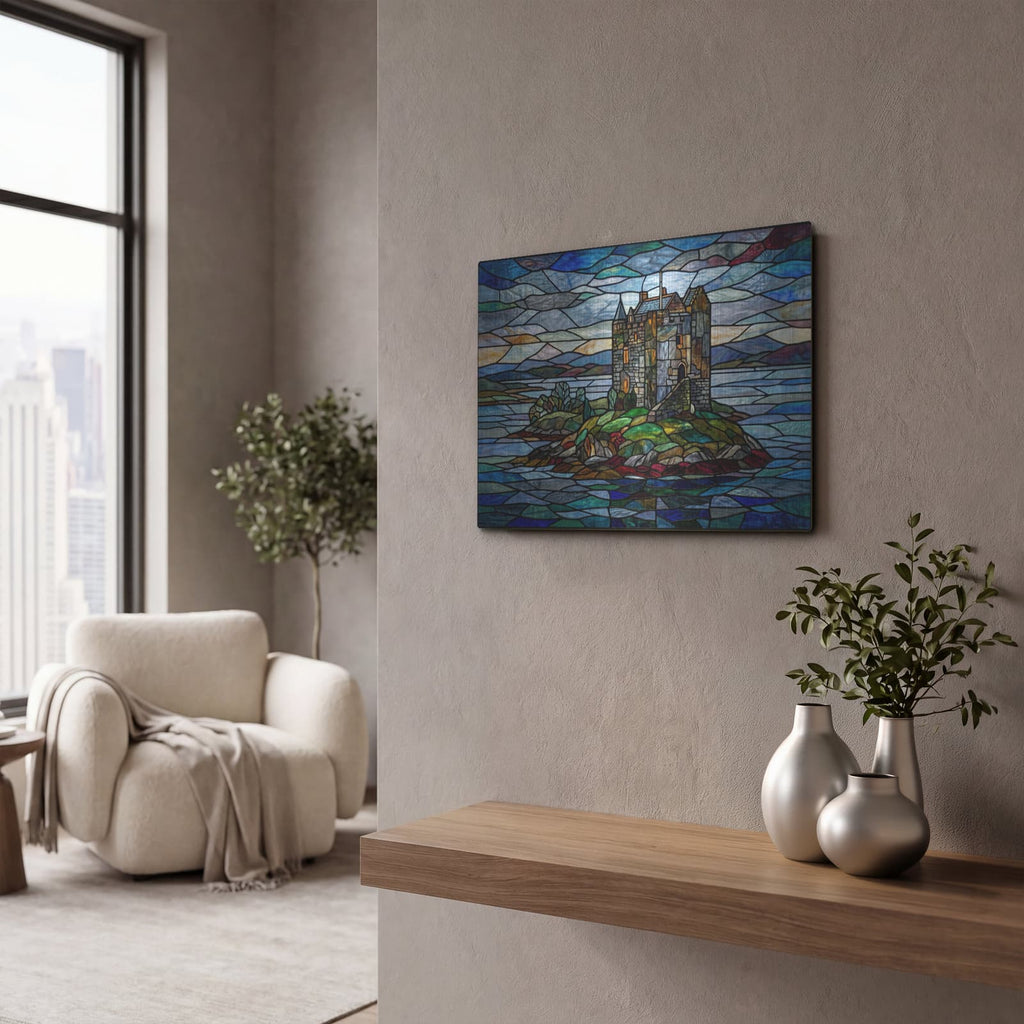 'Stained Glass Style Castle Stalker I' by Veve – Metal Wall Art, 16x12 room view