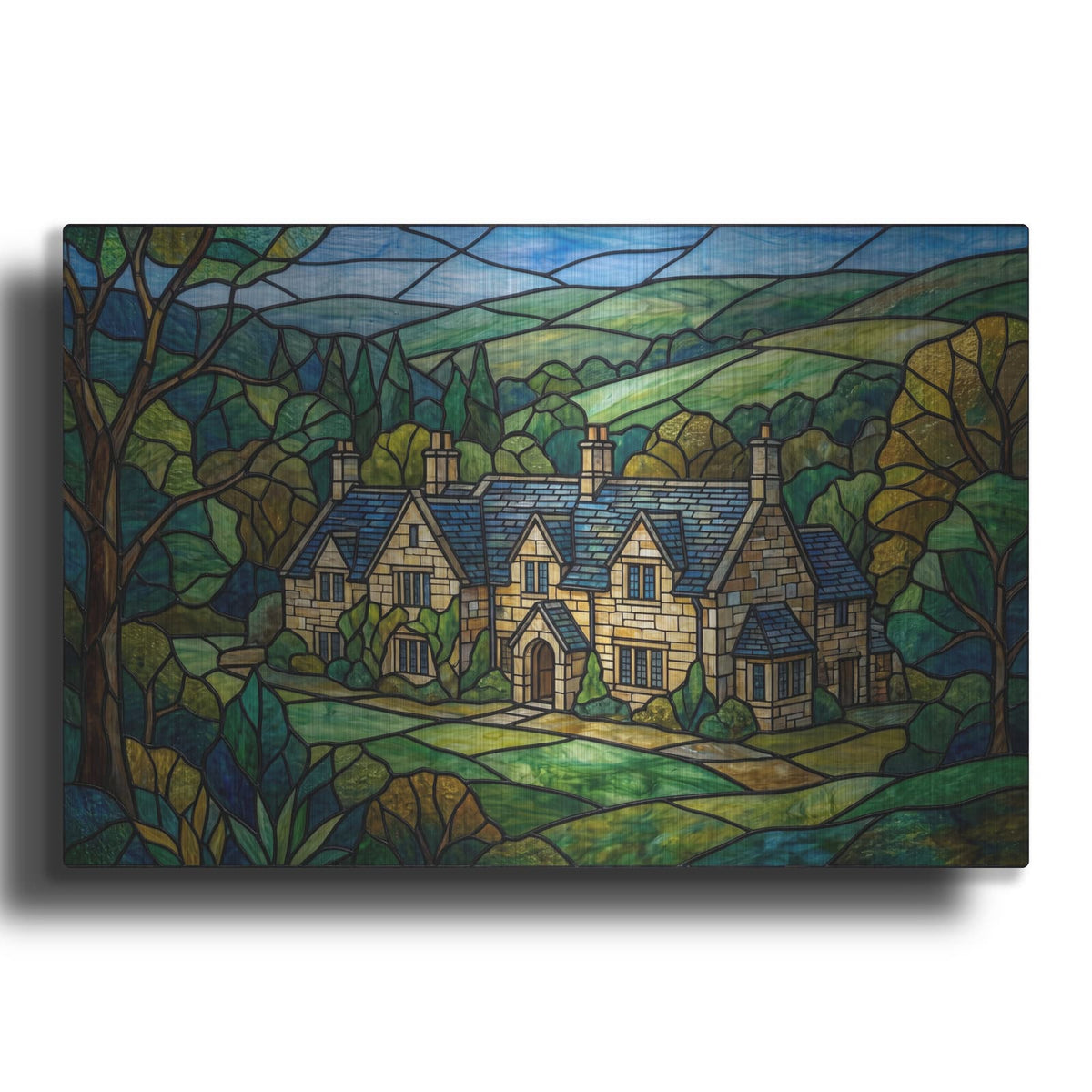 'Stained Glass Style Castle-Combe Manor' by Veve – Metal Wall Art