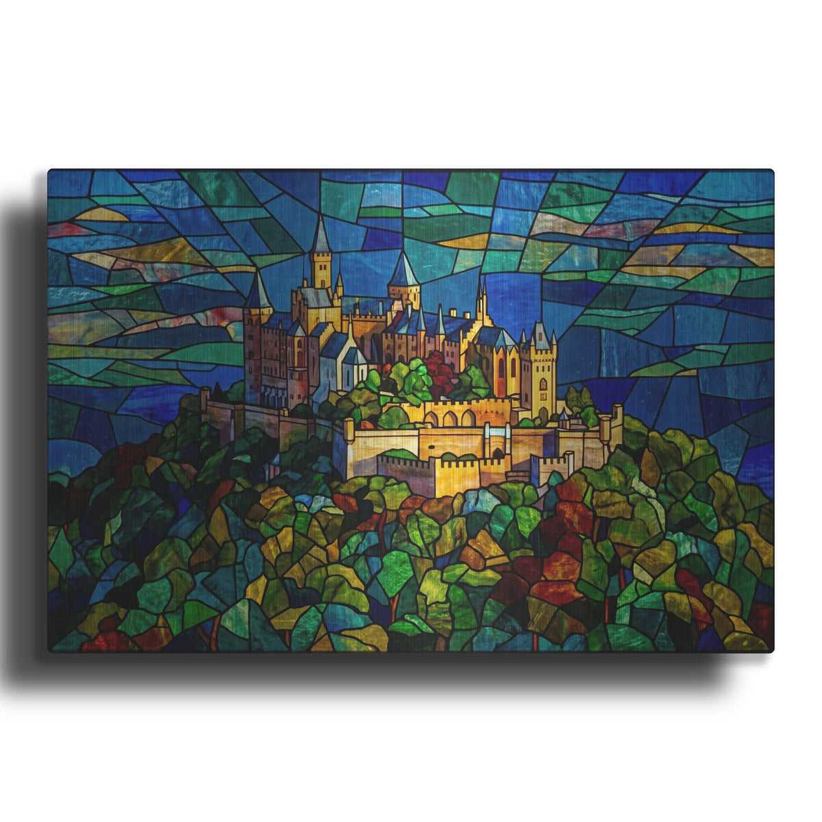 'Stained Glass Style Castle' by Veve – Metal Wall Art