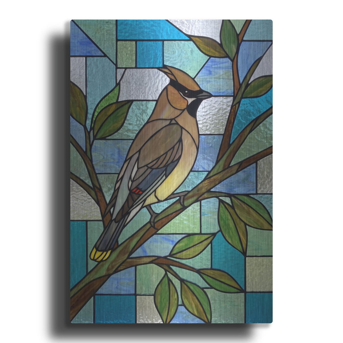 'Stained Glass Style Cedar Waxwing' by Veve – Metal Wall Art