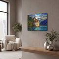 'Stained Glass Style Chillon Castle II' by Veve – Metal Wall Art, 16x12 room view