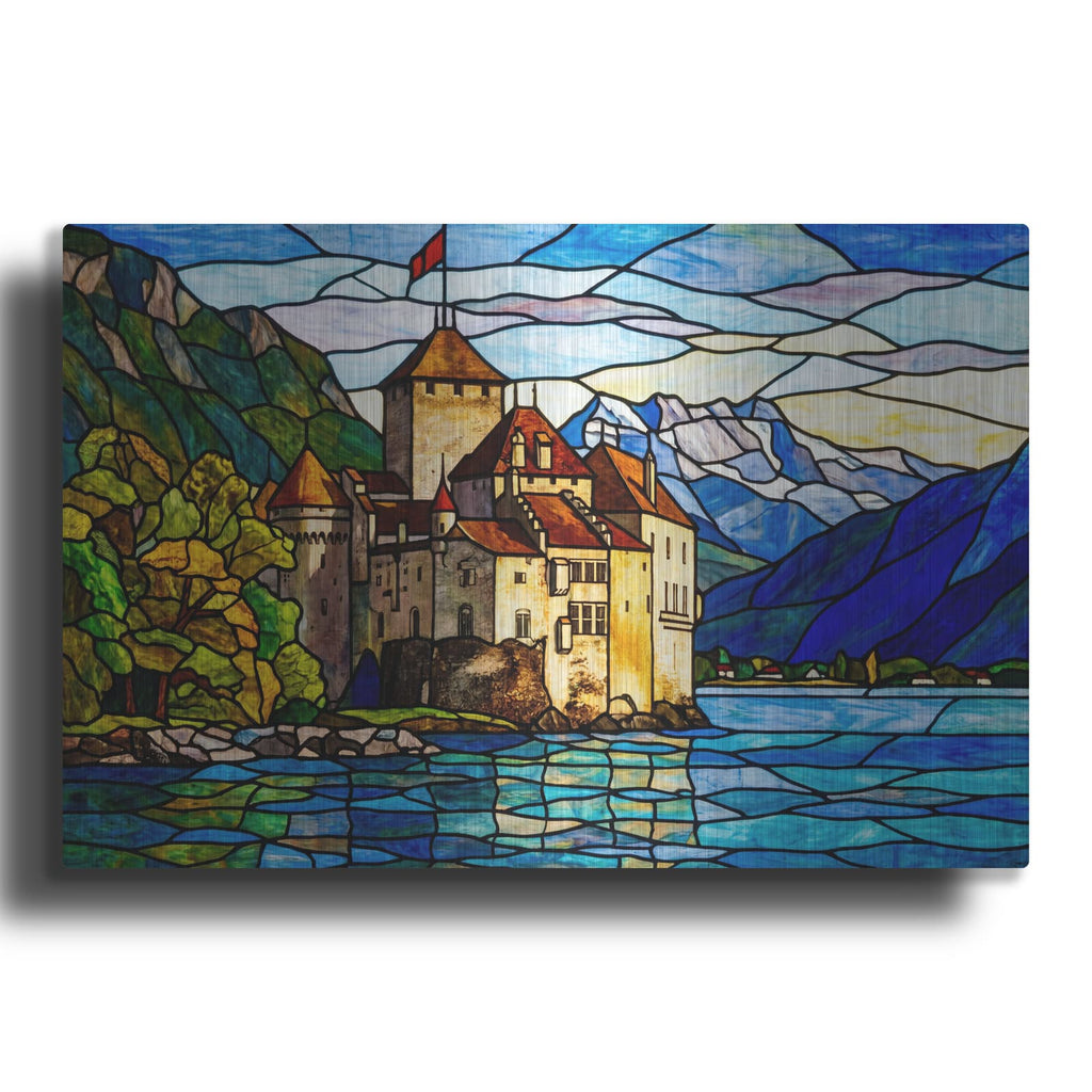 'Stained Glass Style Chillon Castle II' by Veve – Metal Wall Art