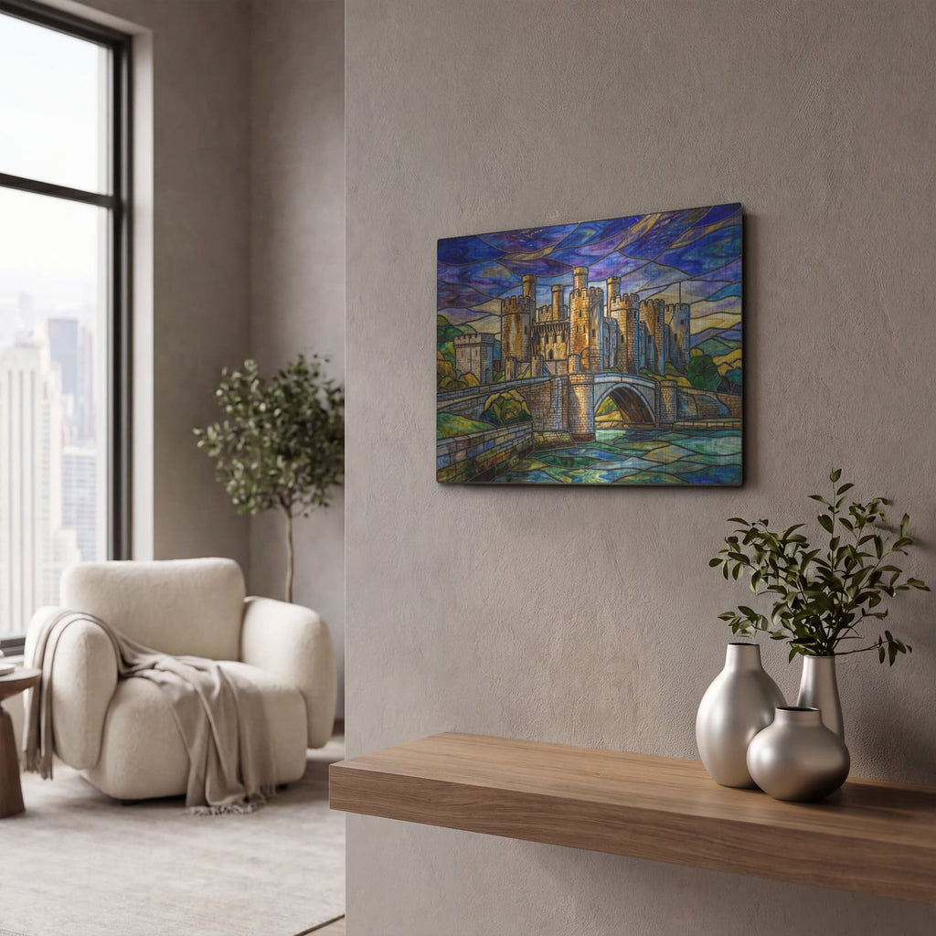 'Stained Glass Style Conwy Castle I' by Veve – Metal Wall Art, 16x12 room view