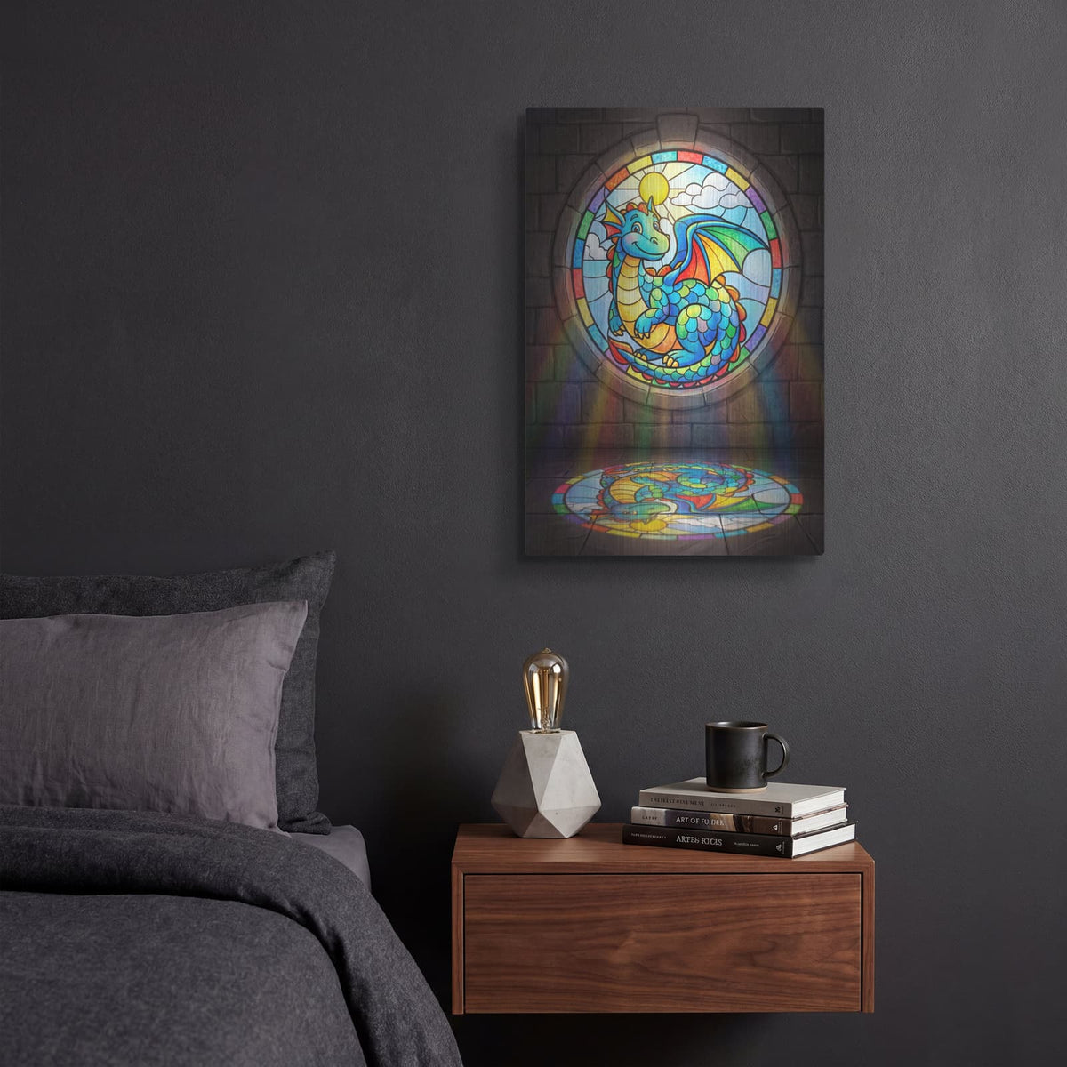 'Stained Glass Style Dragon' by Veve – Metal Wall Art, 12x16 room view