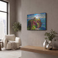 'Stained Glass Style Dunnottar Castle I' by Veve – Metal Wall Art, 16x12 room view