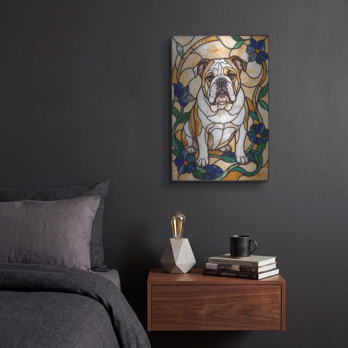 'Stained Glass Style English Bulldog' by Veve – Metal Wall Art, 12x16 room view