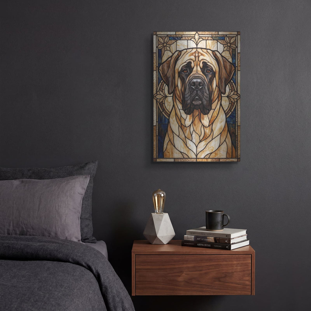 'Stained Glass Style English Mastiff' by Veve – Metal Wall Art, 12x16 room view