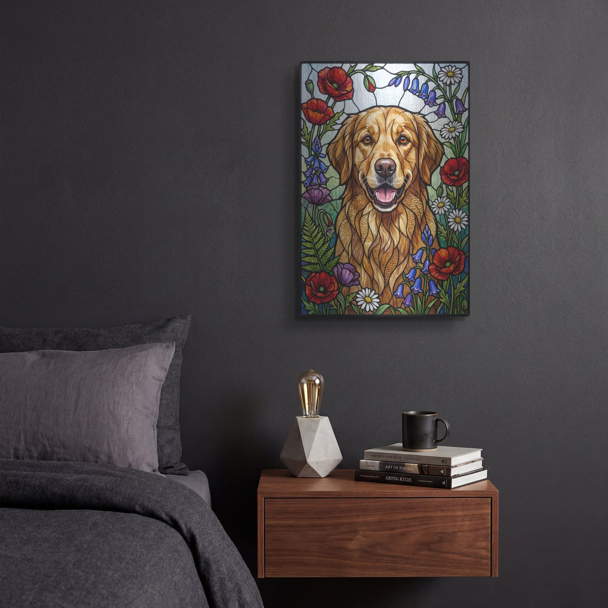 'Stained Glass Style Golden Retriever' by Veve – Metal Wall Art, 12x16 room view