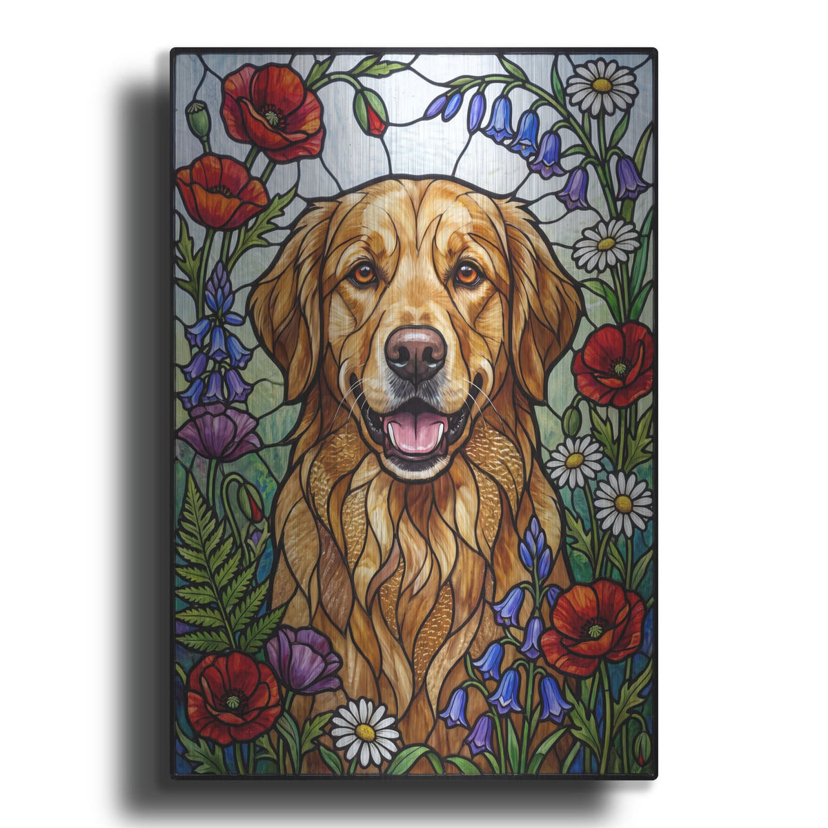 'Stained Glass Style Golden Retriever' by Veve – Metal Wall Art