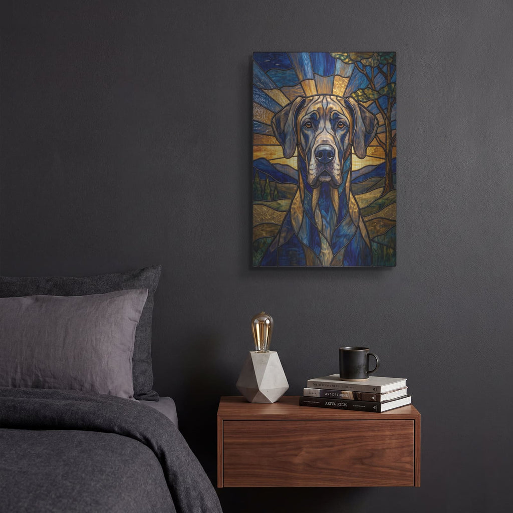 'Stained Glass Style Great Dane' by Veve – Metal Wall Art, 12x16 room view