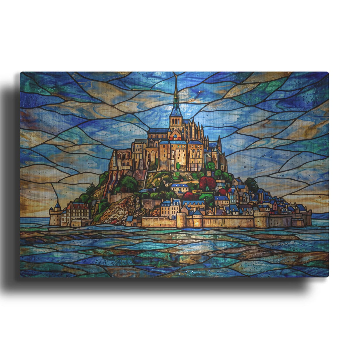 'Stained Glass Style Mont-Saint Michel I' by Veve – Metal Wall Art