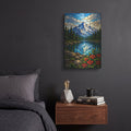 'Stained Glass Style Mountain LakeJPG' by Veve – Metal Wall Art, 12x16 room view