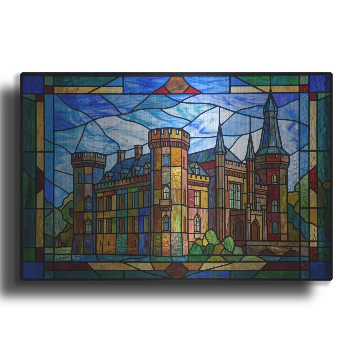 'Stained Glass Style Moyland Castle II' by Veve – Metal Wall Art