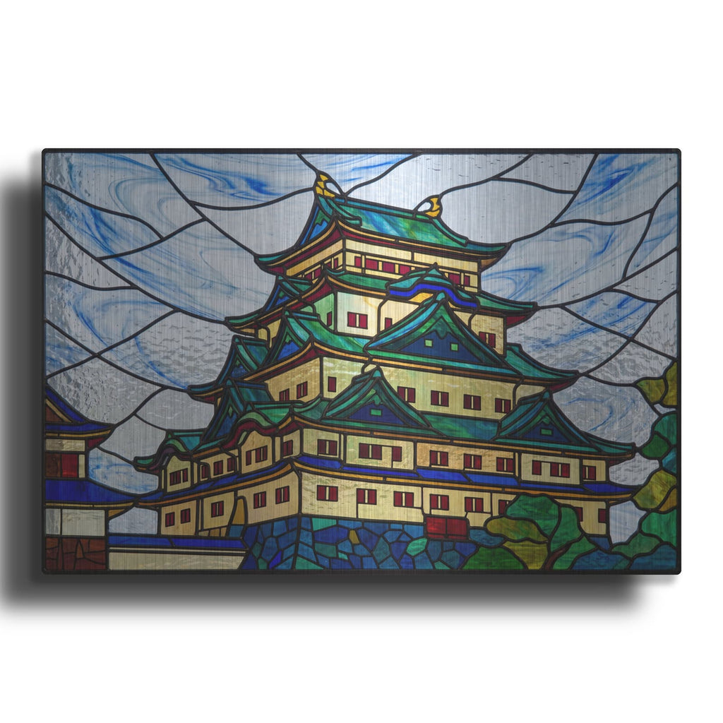 'Stained Glass Style Nagoya Castle' by Veve – Metal Wall Art