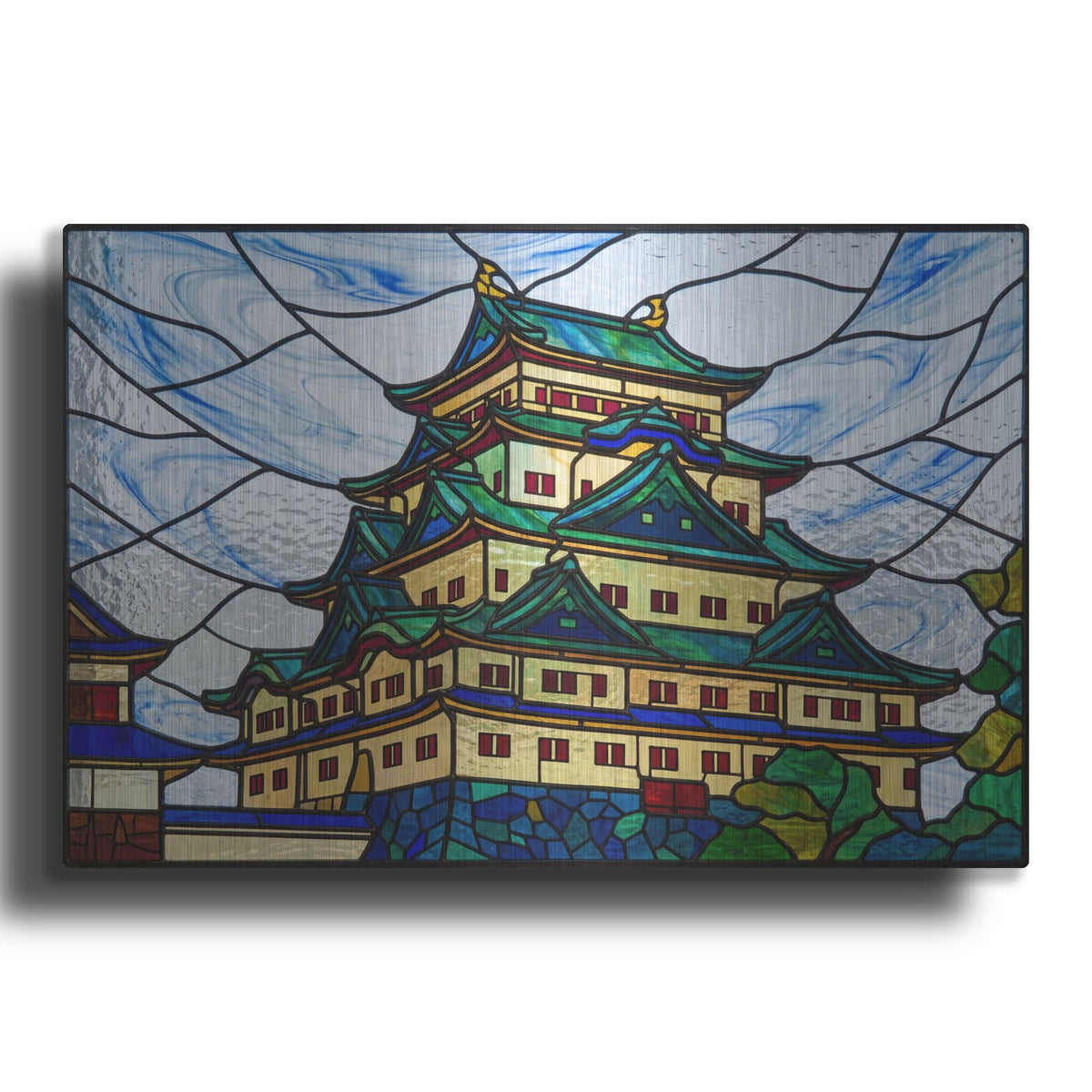 'Stained Glass Style Nagoya Castle' by Veve – Metal Wall Art