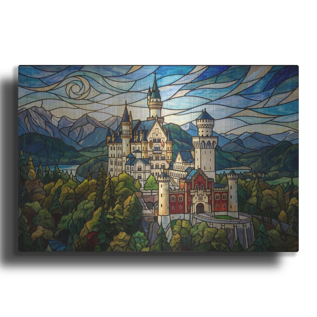 'Stained Glass Style Neuschwanstein Castle I' by Veve – Metal Wall Art