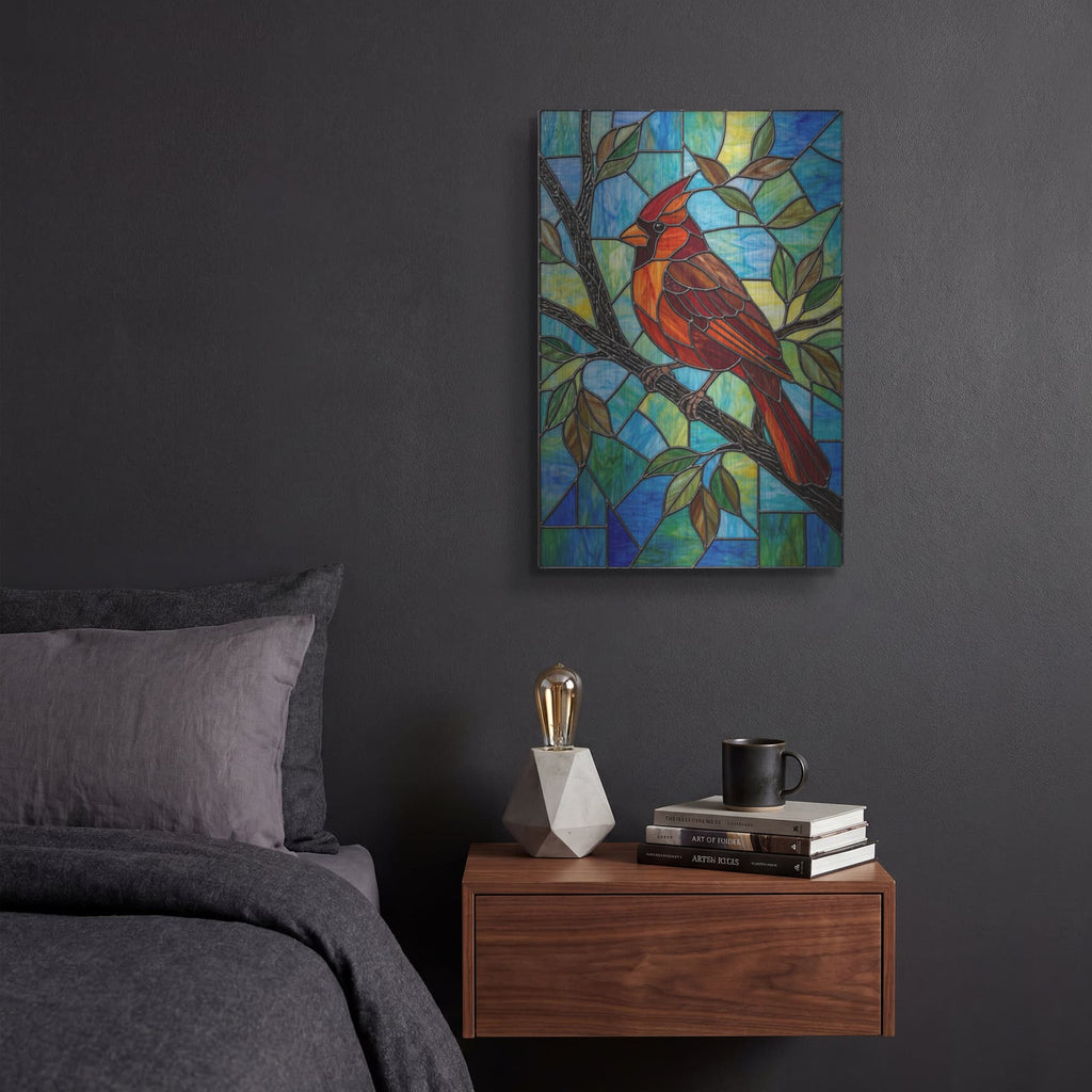 'Stained Glass Style Northern CardinalJPG' by Veve – Metal Wall Art, 12x16 room view