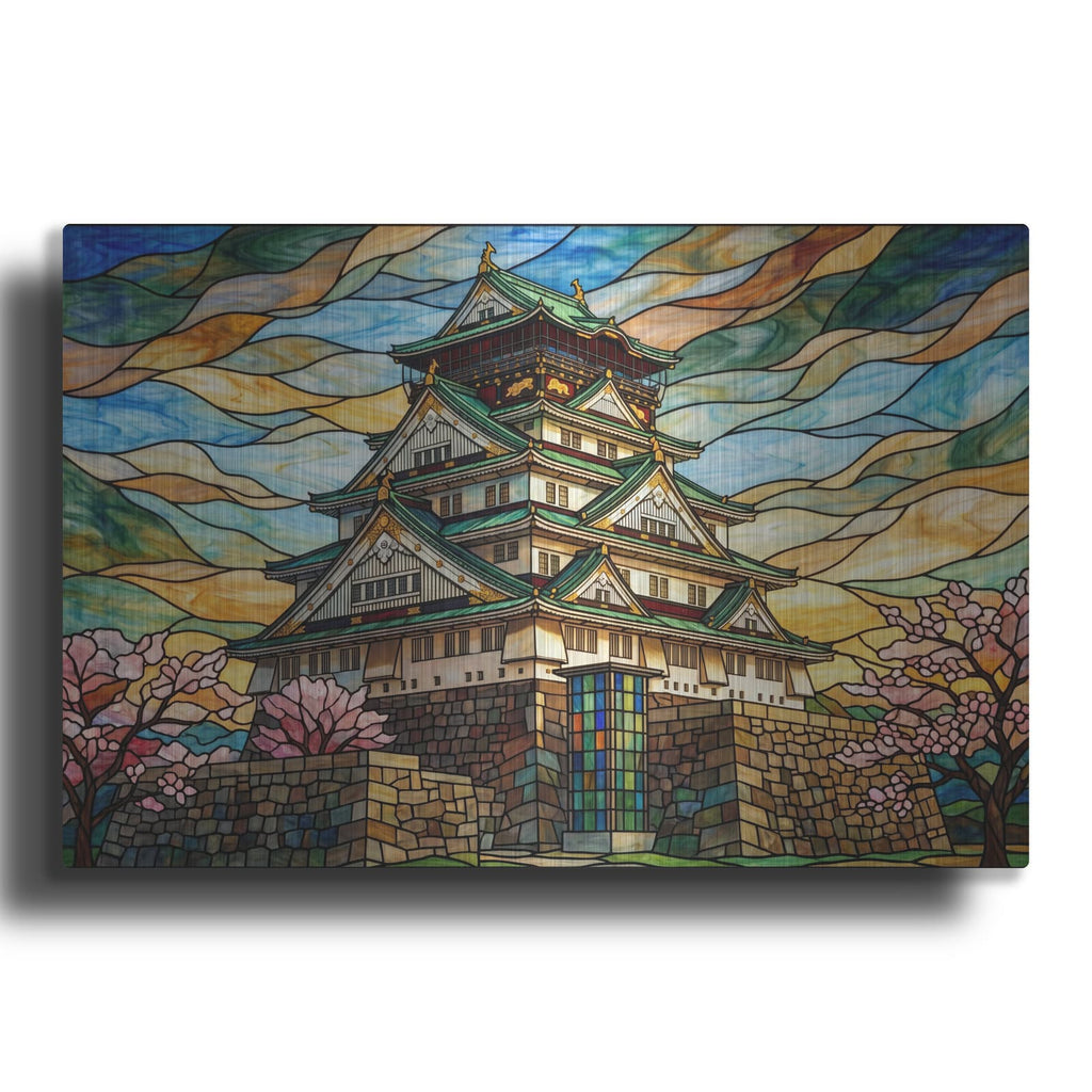'Stained Glass Style Osaka Castle' by Veve – Metal Wall Art