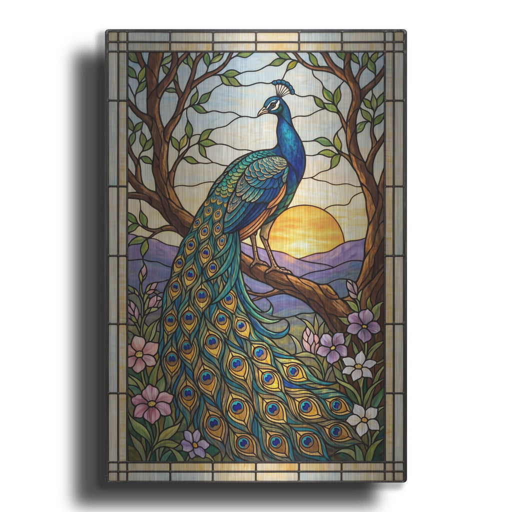 'Stained Glass Style Peacock Sunset II' by Veve – Metal Wall Art
