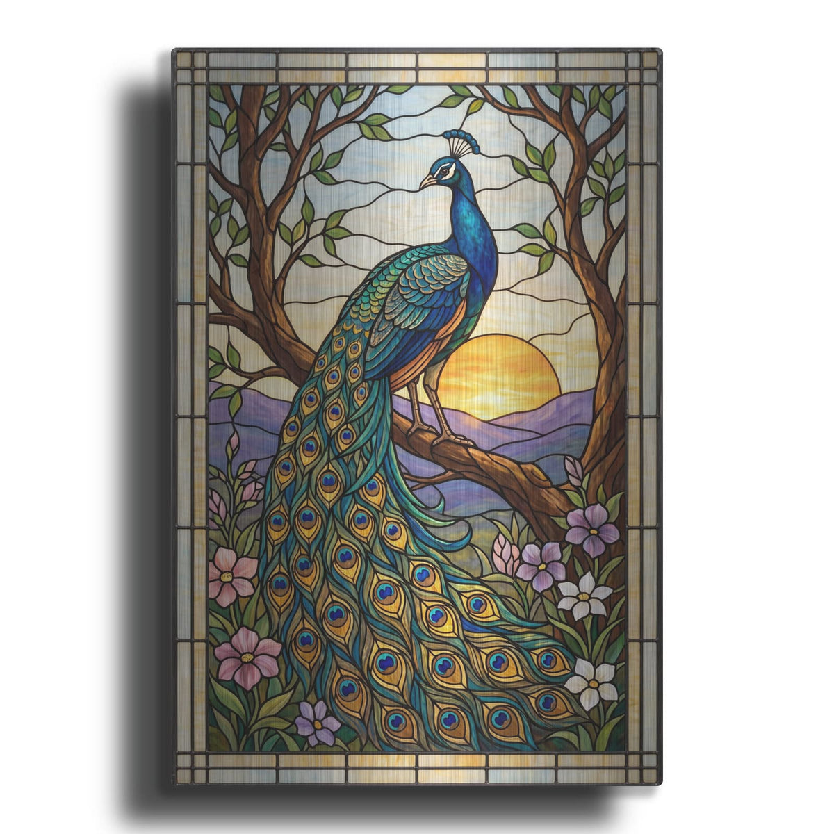 'Stained Glass Style Peacock Sunset II' by Veve – Metal Wall Art