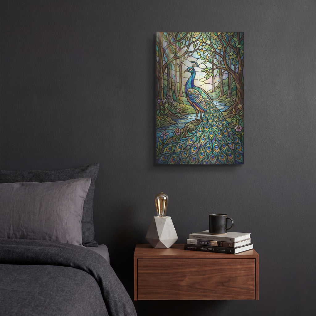 'Stained Glass Style Peacock' by Veve – Metal Wall Art, 12x16 room view