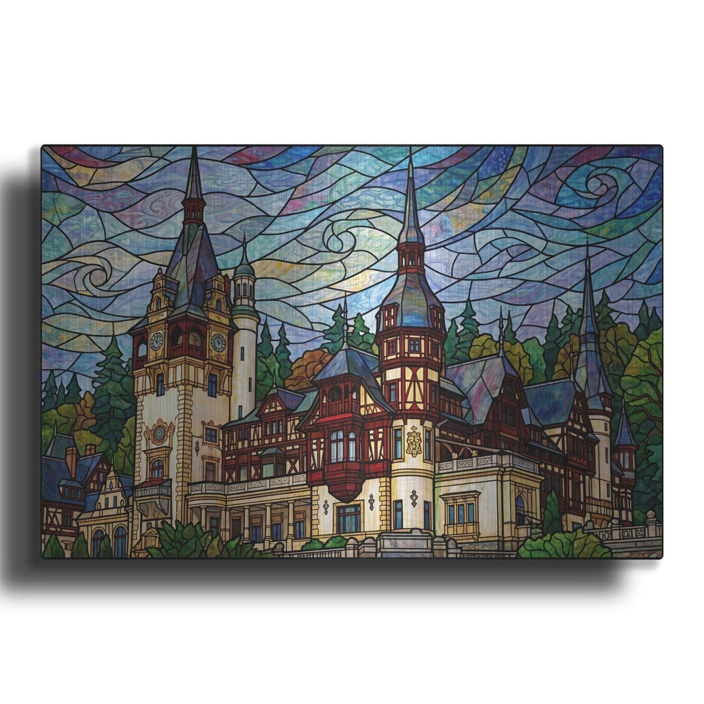 'Stained Glass Style Peles Castle' by Veve – Metal Wall Art