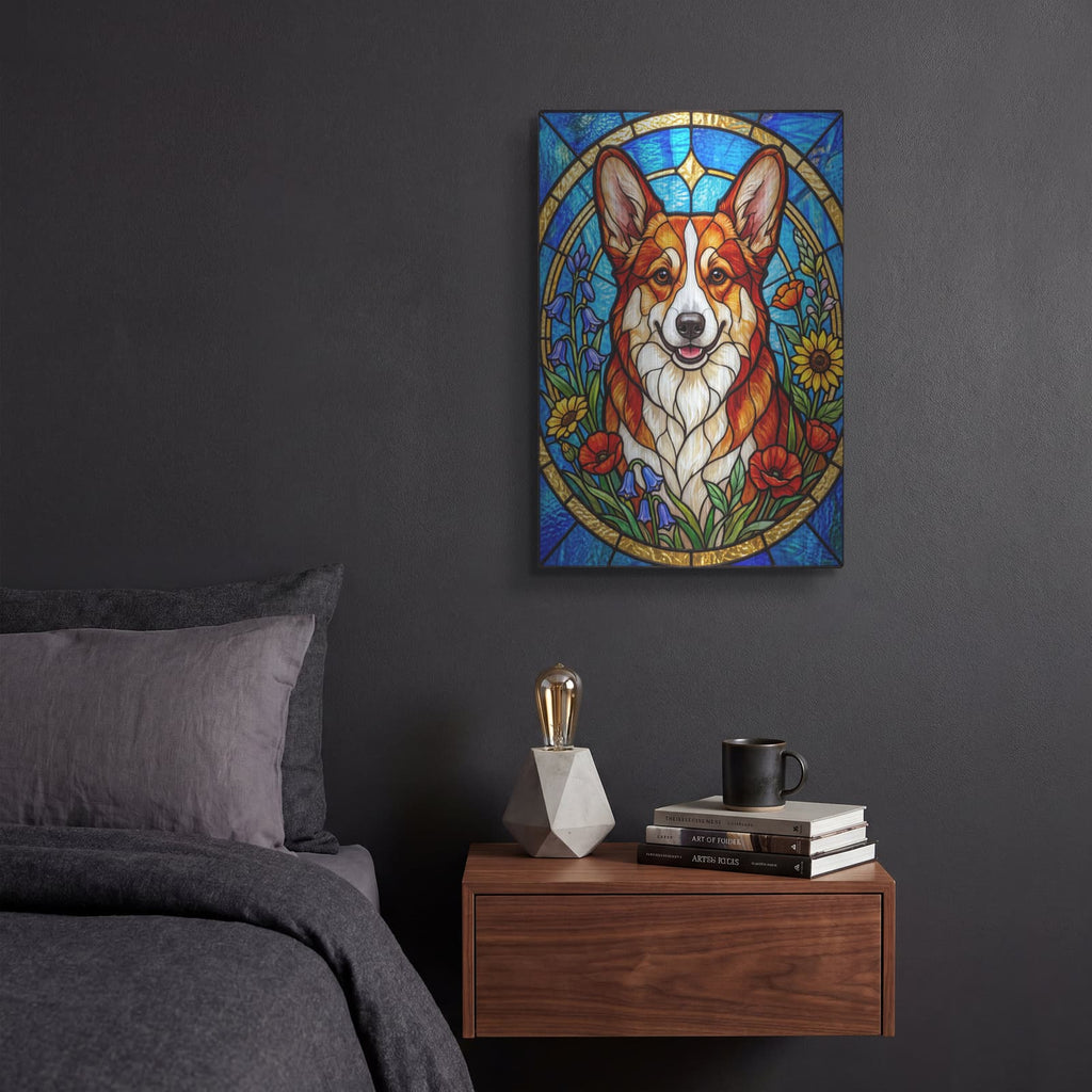 'Stained Glass Style Pembroke Welsh Corgi' by Veve – Metal Wall Art, 12x16 room view