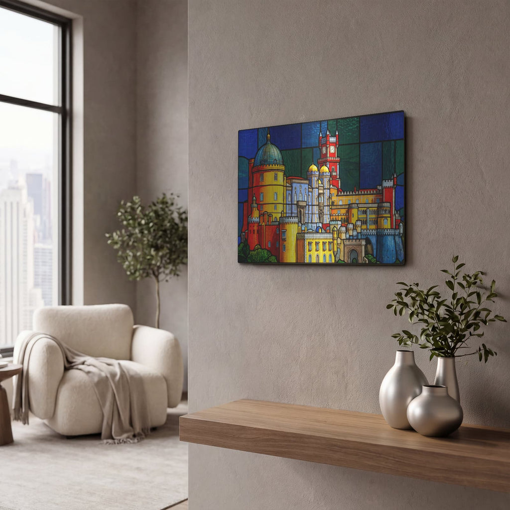 'Stained Glass Style Pena Palace II' by Veve – Metal Wall Art, 16x12 room view