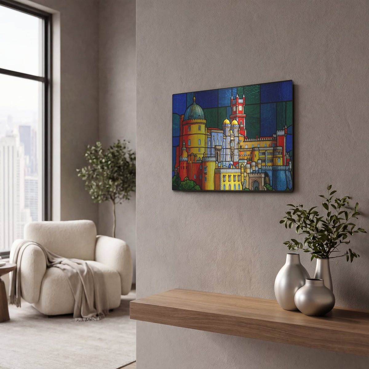 'Stained Glass Style Pena Palace II' by Veve – Metal Wall Art, 16x12 room view