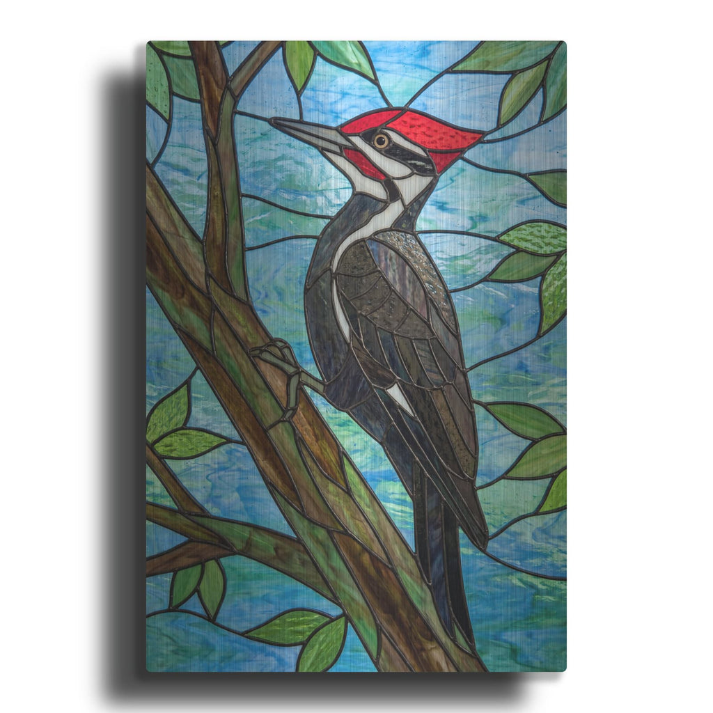 'Stained Glass Style Pileated Woodpecker' by Veve – Metal Wall Art