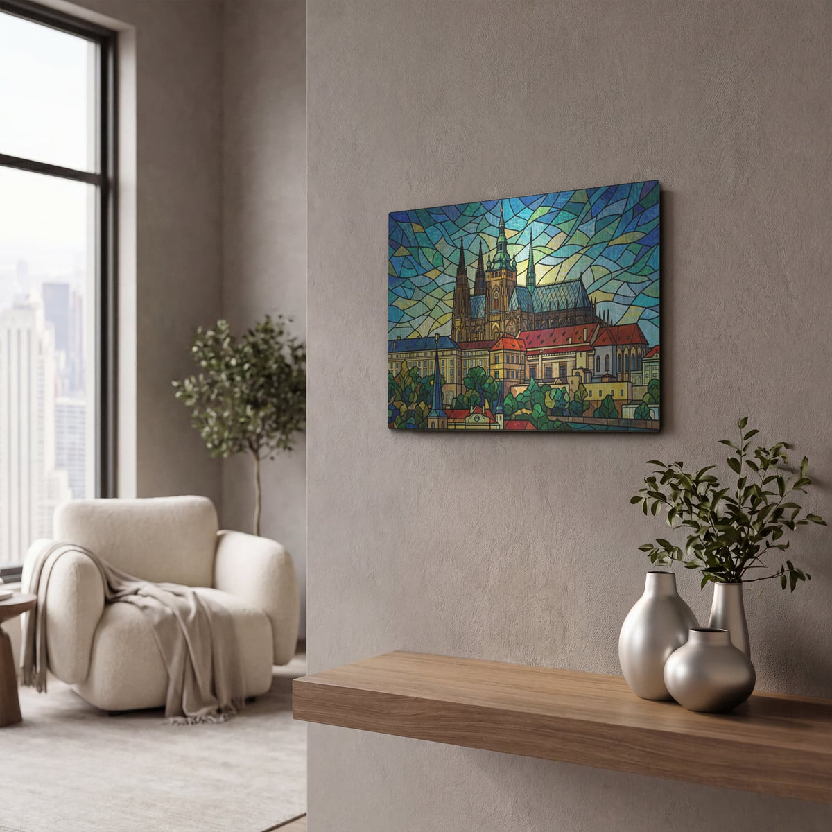 'Stained Glass Style Prague Castle I' by Veve – Metal Wall Art, 16x12 room view