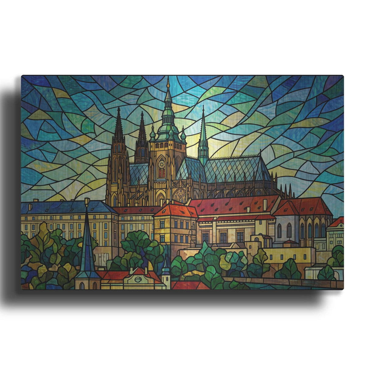 'Stained Glass Style Prague Castle I' by Veve – Metal Wall Art