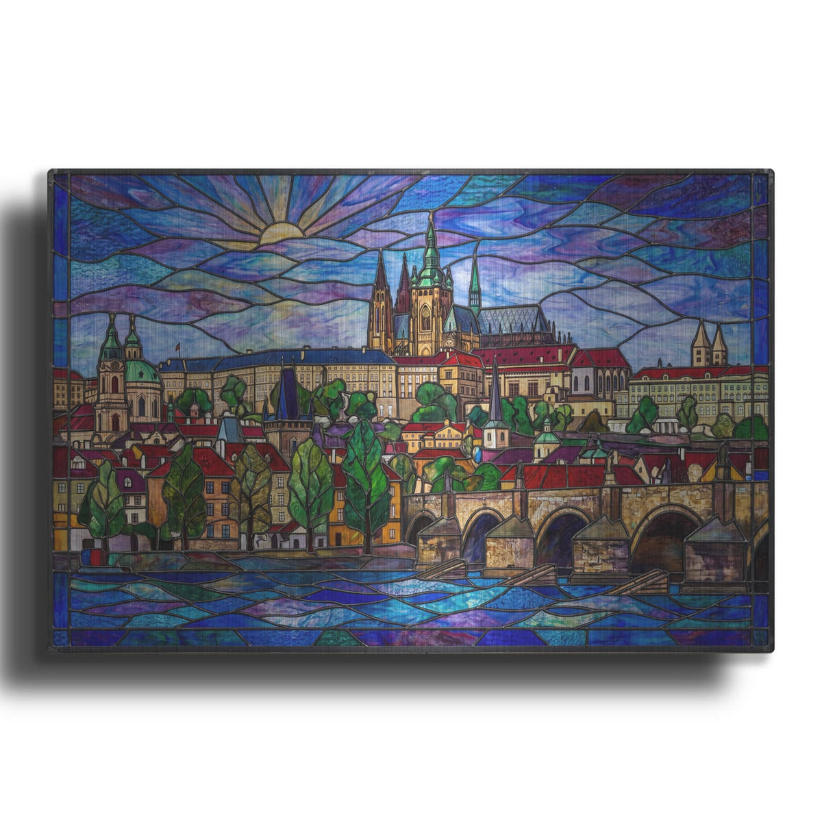 'Stained Glass Style Prague Castle II' by Veve – Metal Wall Art