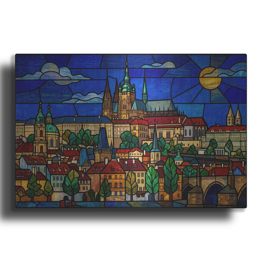 'Stained Glass Style Prague Castle III' by Veve – Metal Wall Art