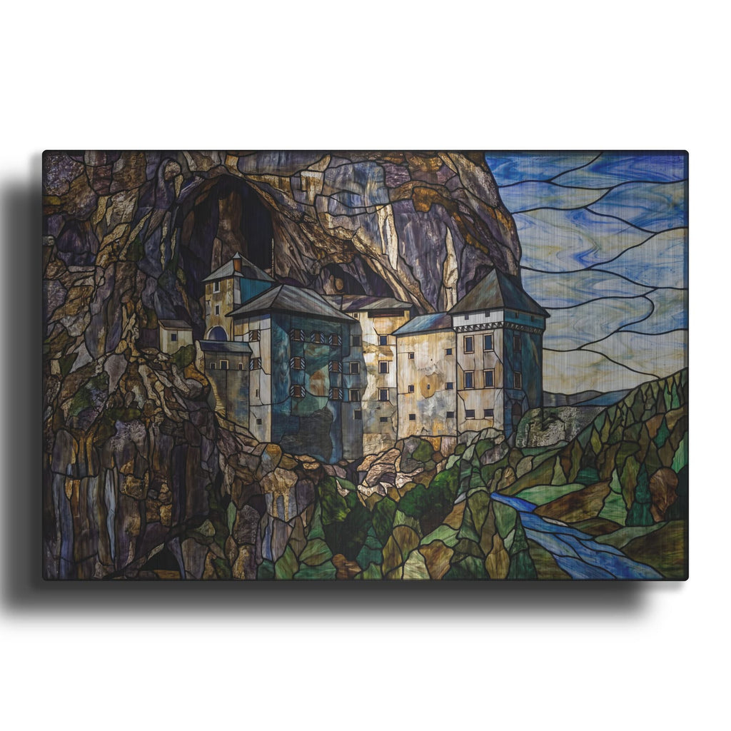 'Stained Glass Style Predjama Castle I' by Veve – Metal Wall Art