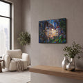 'Stained Glass Style Predjama Castle III' by Veve – Metal Wall Art, 16x12 room view
