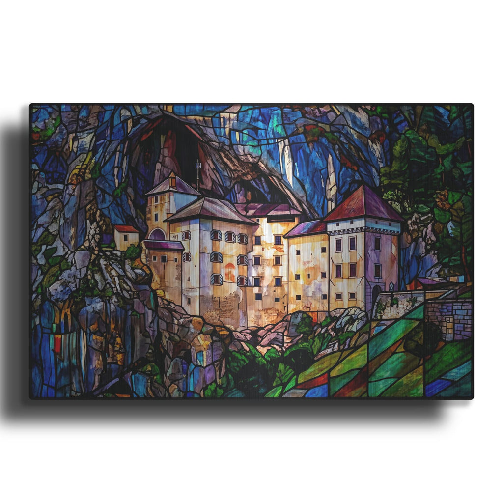 'Stained Glass Style Predjama Castle III' by Veve – Metal Wall Art