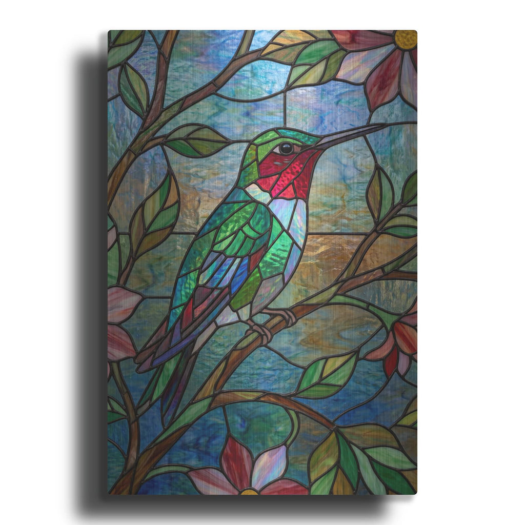 'Stained Glass Style Ruby Throated Hummingbird' by Veve – Metal Wall Art