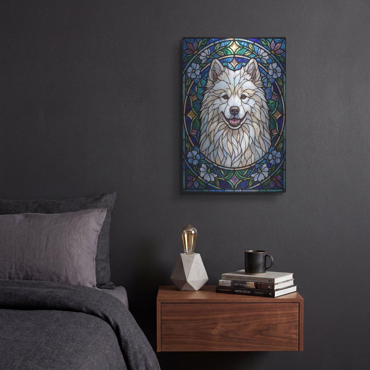 'Stained Glass Style Samoyed' by Veve – Metal Wall Art, 12x16 room view
