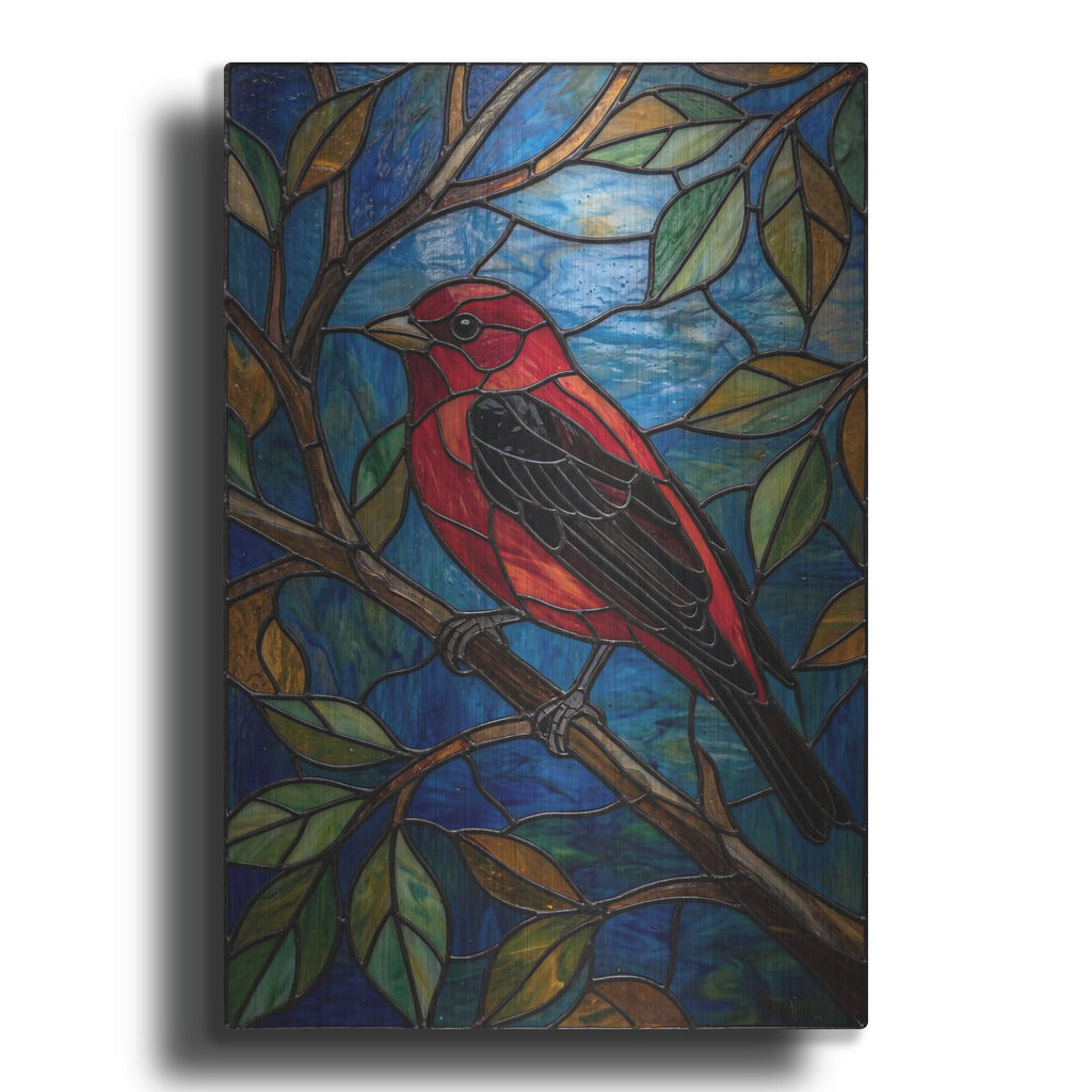 'Stained Glass Style Scarlet Tanager' by Veve – Metal Wall Art