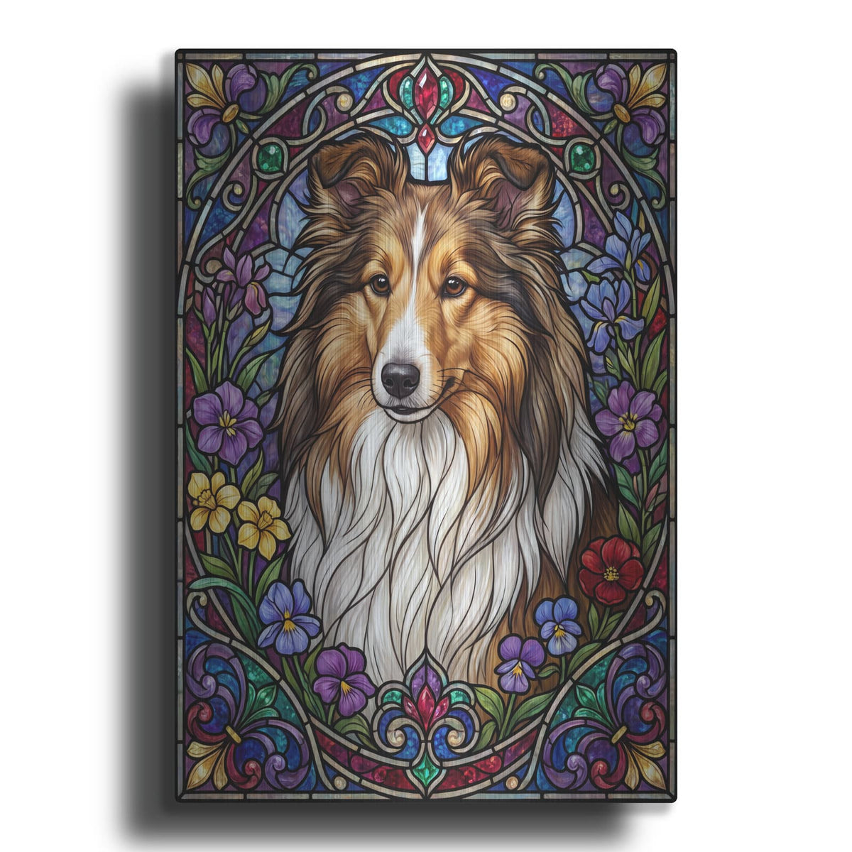 'Stained Glass Style Shetland Sheepdog' by Veve – Metal Wall Art