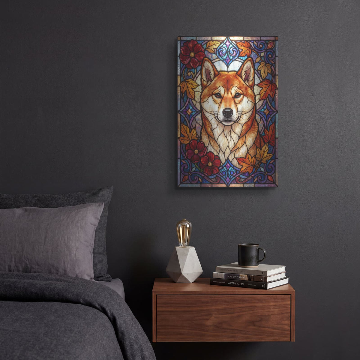 'Stained Glass Style Shiba Inu' by Veve – Metal Wall Art, 12x16 room view