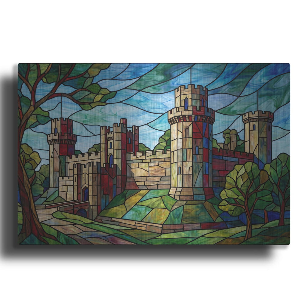 'Stained Glass Style Stained Glass Style Warwick Castle I' by Veve – Metal Wall Art