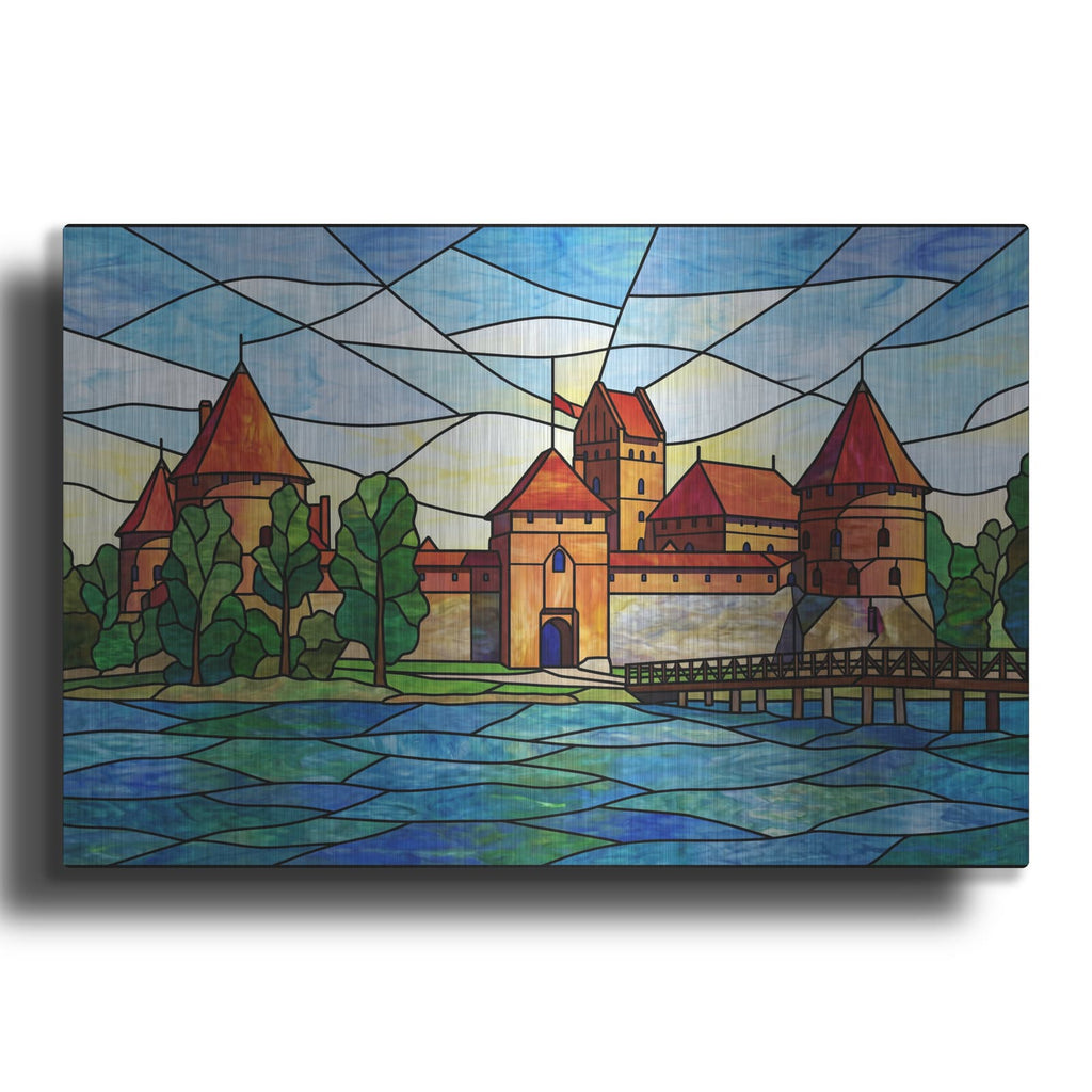 'Stained Glass Style Trakai Island Castle' by Veve – Metal Wall Art