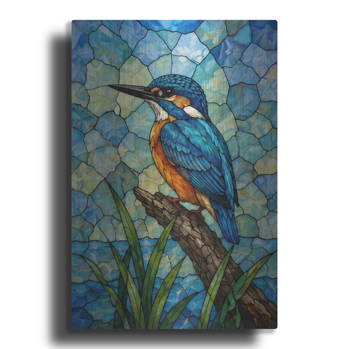 'Stained Glass Style Vertical Kingfisher' by Veve – Metal Wall Art