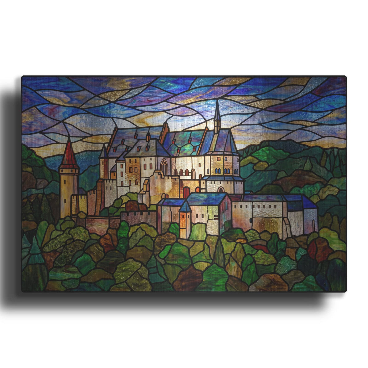 'Stained Glass Style Vianden Castle III' by Veve – Metal Wall Art