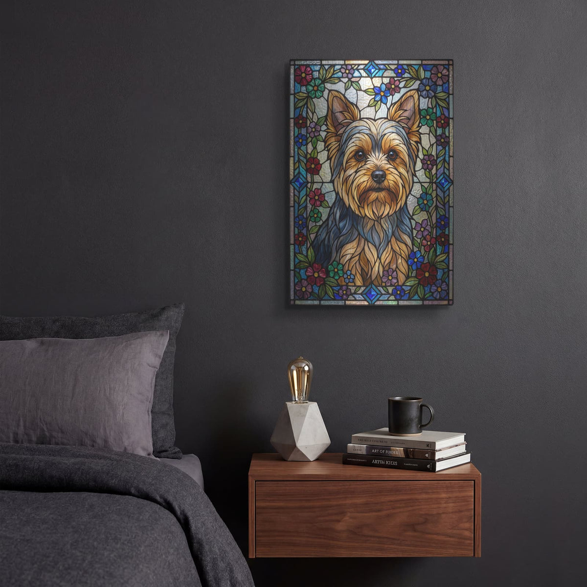 'Stained Glass Style Yorkshire Terrier' by Veve – Metal Wall Art, 12x16 room view