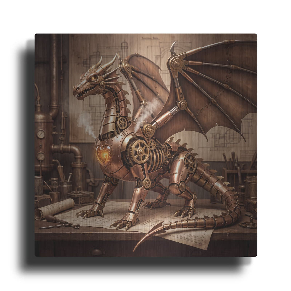 'Steampunk Dragon Heart Forge Copper Guardian' by Veve – Metal Wall Art