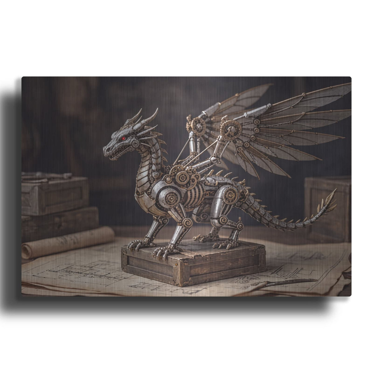 'Steampunk Dragon — Mechanical Wings' by Veve – Metal Wall Art