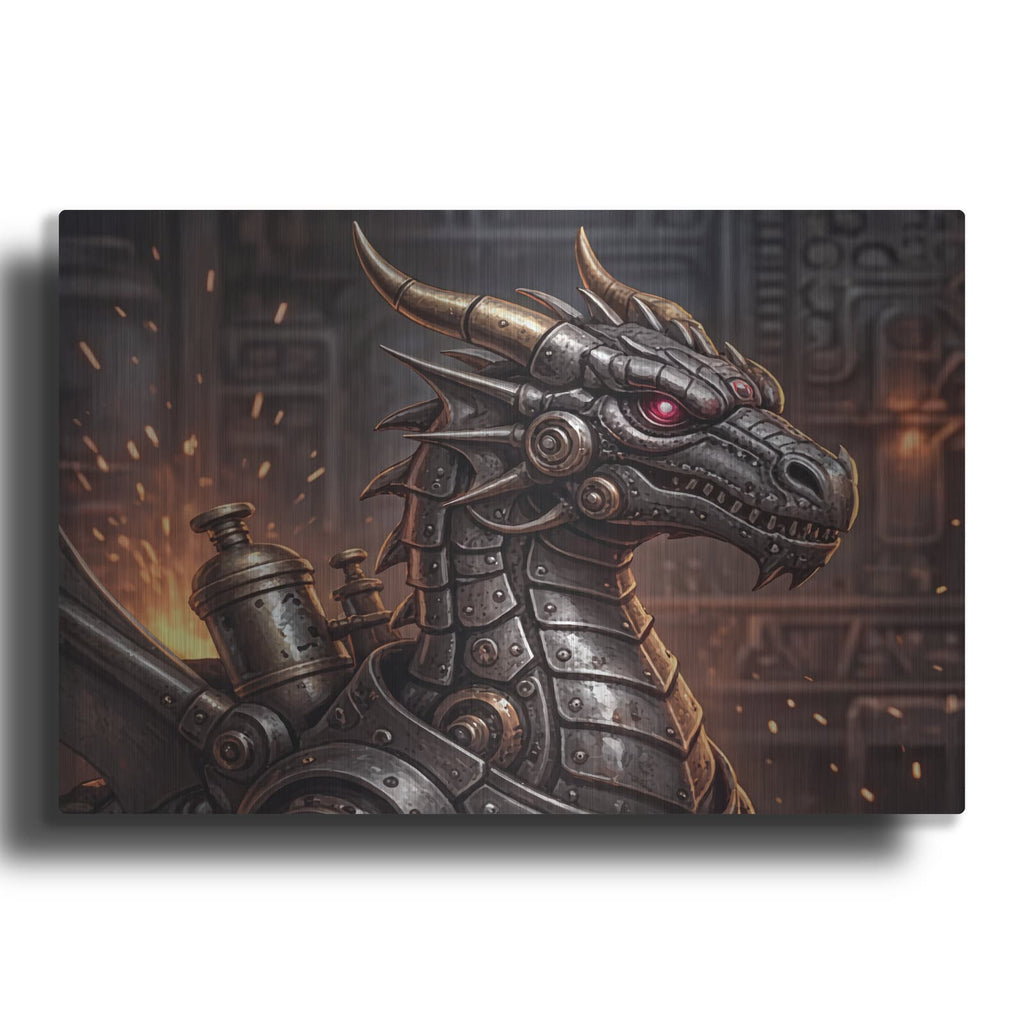 'Steampunk Dragonfly Iron Furnace Guardian' by Veve – Metal Wall Art
